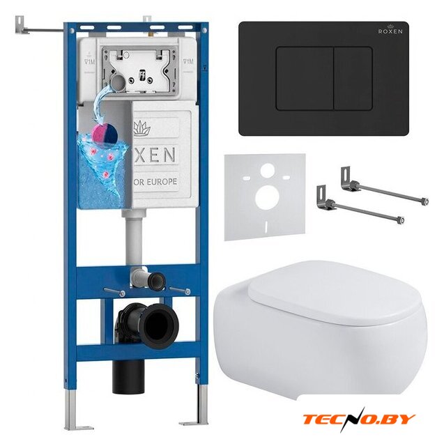 Унитаз подвесной Roxen Titan в комплекте с инсталляцией StounFix Dual Fresh 6 в 1 967228 (кнопка: черная) - Изображение №1 — Интернет-Магазин TECNO.BY