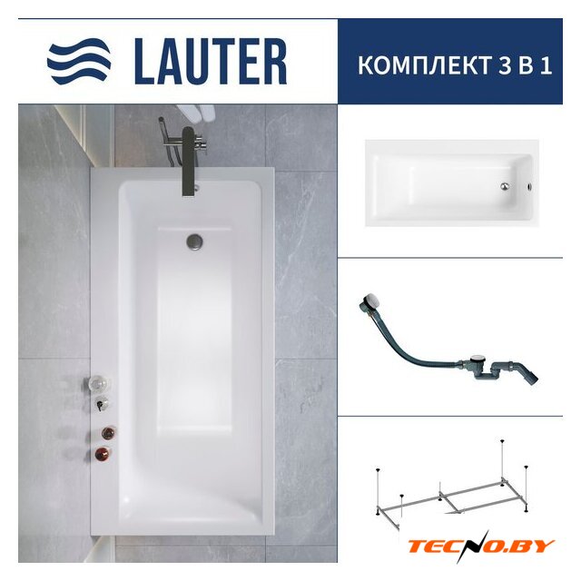 Ванна Lauter Seraphina 170x80 2112170R (с каркасом и сифоном 21Y32002 белый) - Изображение №1 — Интернет-Магазин TECNO.BY