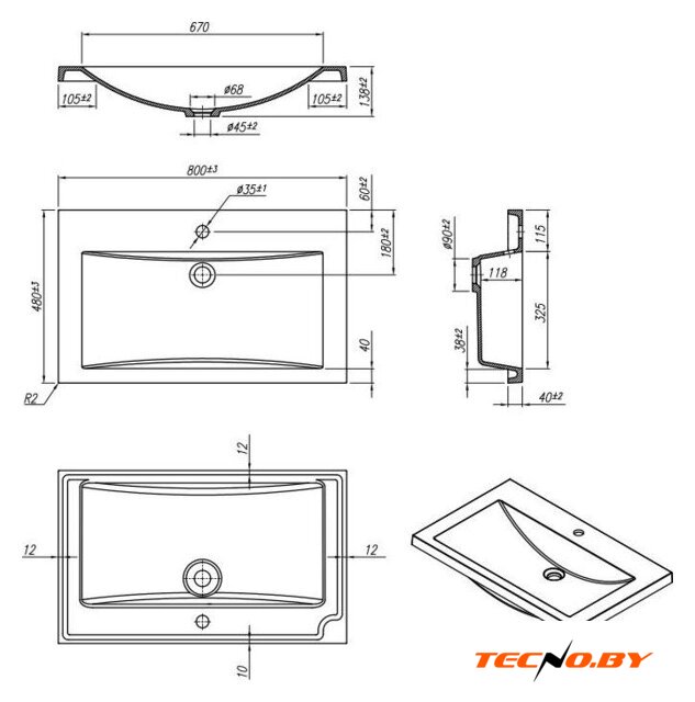 Умывальник Roxen Iris 80 3001480 - Изображение №4 — Интернет-Магазин TECNO.BY