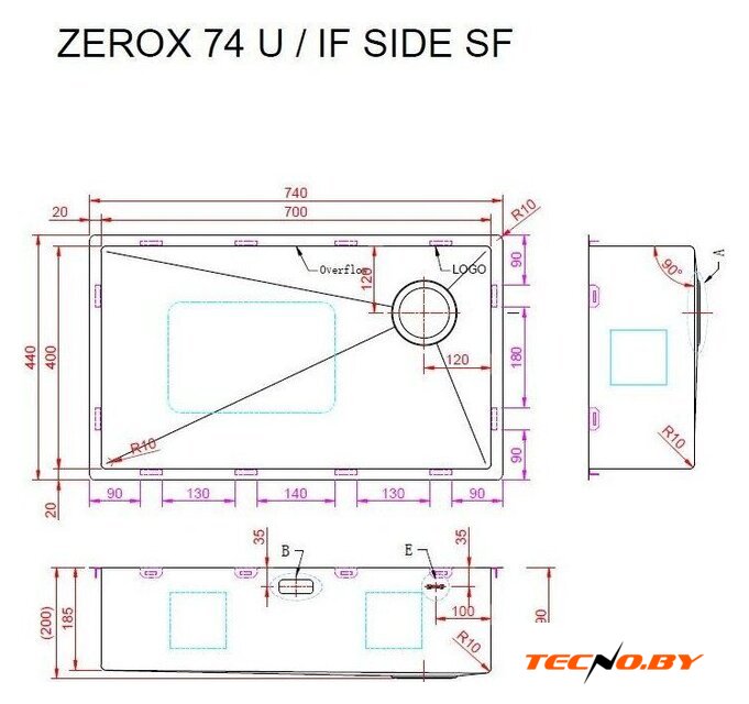 Кухонная мойка ZorG ZEROX 74 U / IF Side SF Zurinox Steel - Изображение №4 — Интернет-Магазин TECNO.BY