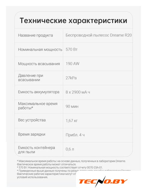 Пылесос Dreame R20 Cordless Vacuum Cleaner VTV97A - Изображение №39 — Интернет-Магазин TECNO.BY