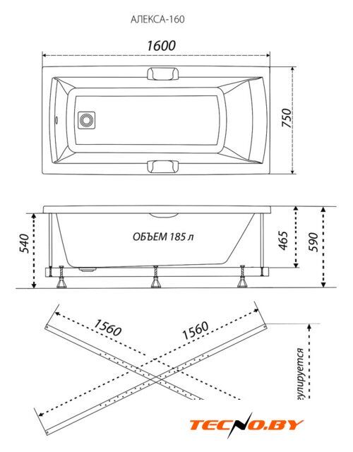 Ванна Triton Алекса 160x75 (с ножками) - Изображение №5 — Интернет-Магазин TECNO.BY