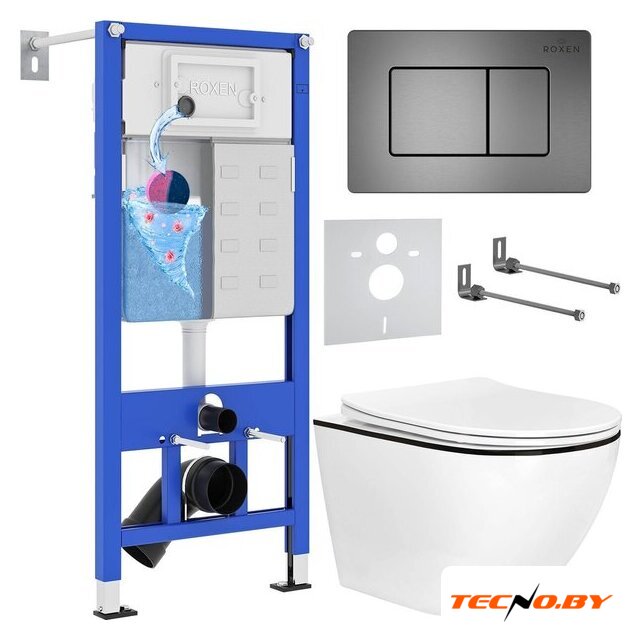 Унитаз подвесной Roxen Antares Black в комплекте с инсталляцией StounFix Dual Fresh 6 в 1 964862 (кнопка: оружейная сталь) - Изображение №2 — Интернет-Магазин TECNO.BY