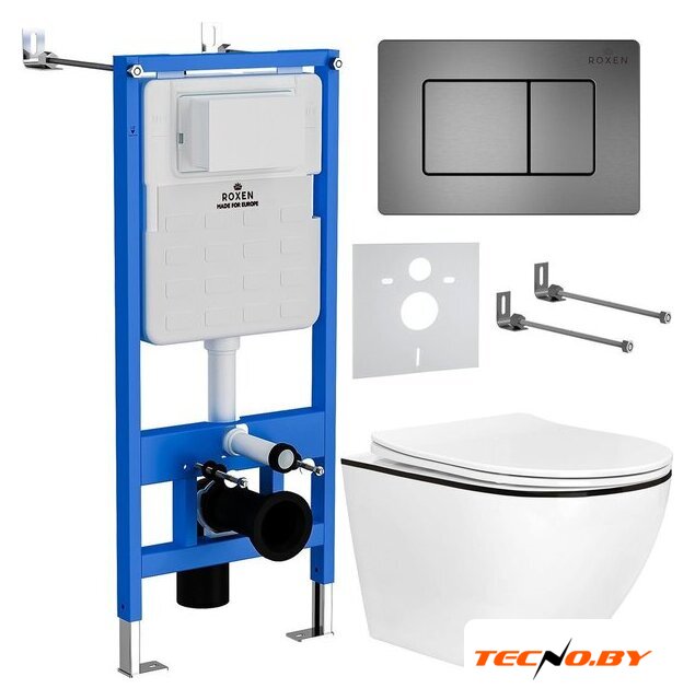 Унитаз подвесной Roxen Antares Black в комплекте с инсталляцией StounFix Dual Fresh 6 в 1 964862 (кнопка: оружейная сталь) - Изображение №1 — Интернет-Магазин TECNO.BY