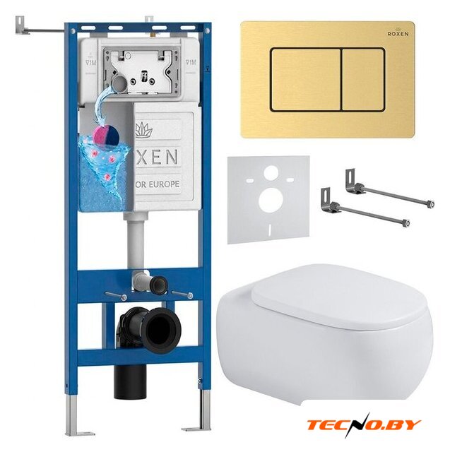 Унитаз подвесной Roxen Titan в комплекте с инсталляцией StounFix Dual Fresh 6 в 1 967225 (кнопка: золотая) - Изображение №1 — Интернет-Магазин TECNO.BY