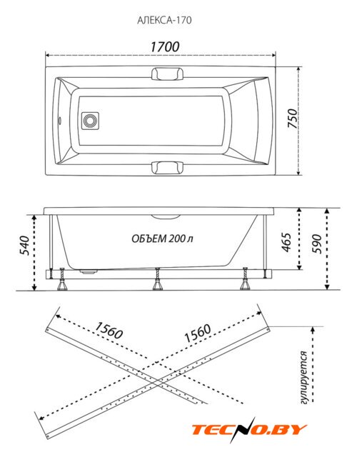 Ванна Triton Алекса 170x75 (с ножками) - Изображение №5 — Интернет-Магазин TECNO.BY