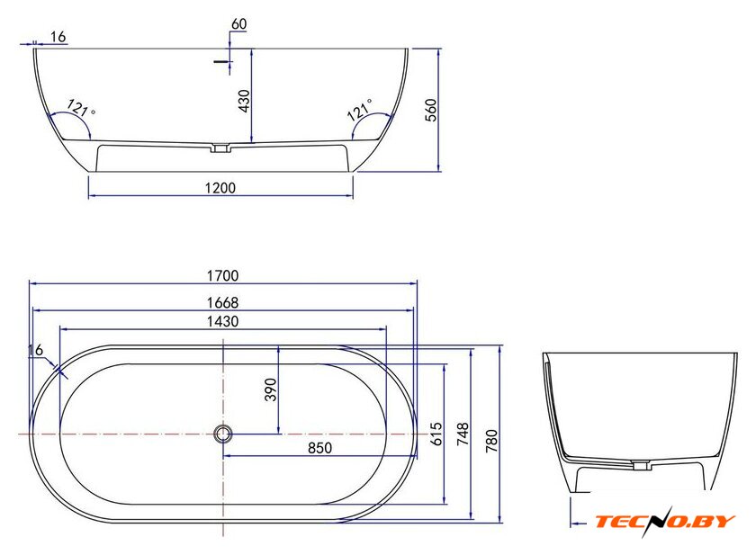 Ванна Roxen Terra 200100-1778 170x78 - Изображение №6 — Интернет-Магазин TECNO.BY