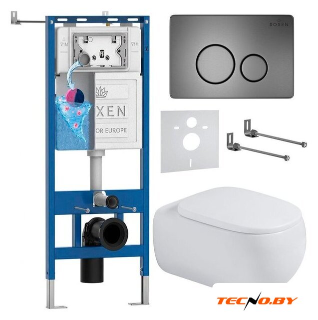 Унитаз подвесной Roxen Titan в комплекте с инсталляцией StounFix Dual Fresh 6 в 1 967223 (кнопка: оружейная сталь) - Изображение №1 — Интернет-Магазин TECNO.BY