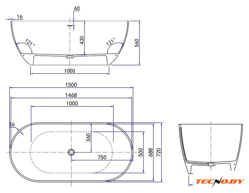 Ванна Roxen Terra 200100-1572 150x72 - Изображение №6 — Интернет-Магазин TECNO.BY