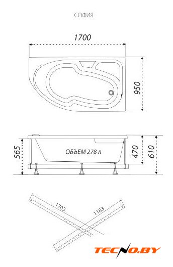 Ванна Triton София 170x95 L Стандарт Flat (с гидромассажем) - Изображение №7 — Интернет-Магазин TECNO.BY