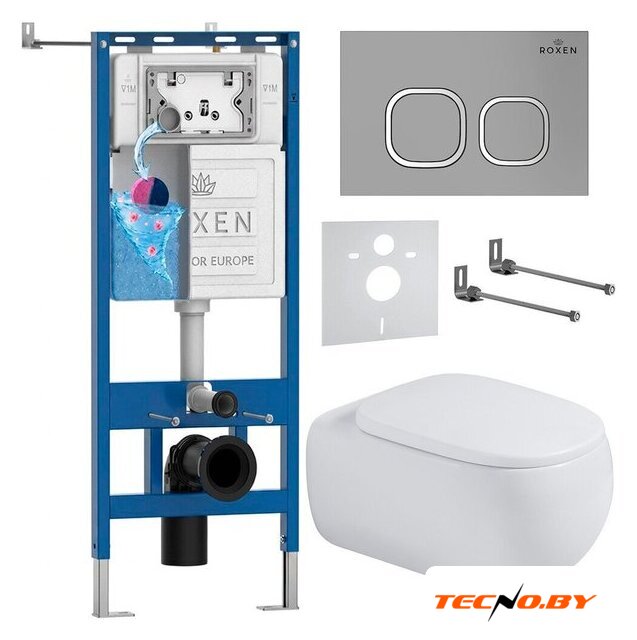 Унитаз подвесной Roxen Titan в комплекте с инсталляцией StounFix Dual Fresh 6 в 1 967221 (кнопка: хром матовая) - Изображение №1 — Интернет-Магазин TECNO.BY