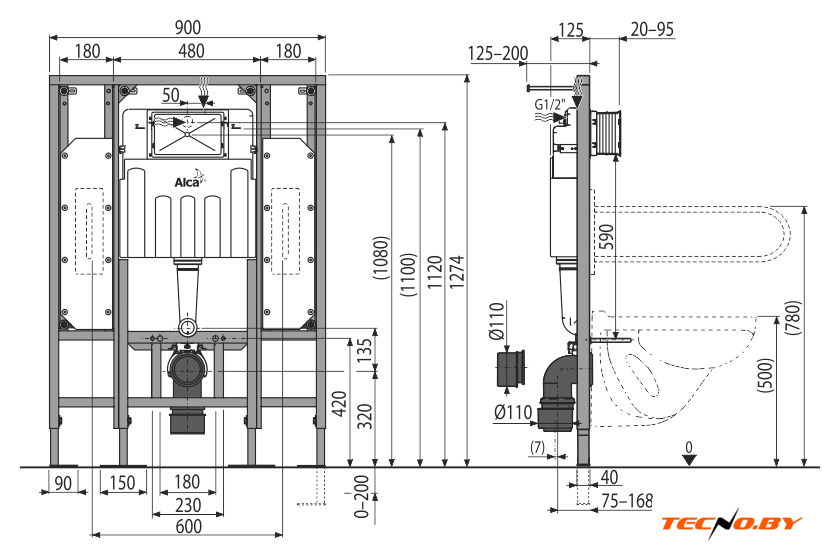 Инсталляция для унитаза Alcaplast AM101/1300H - Изображение №2 — Интернет-Магазин TECNO.BY