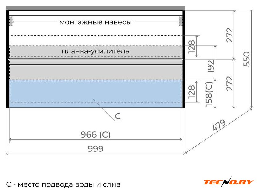  Symbolite Тумба под умывальник Лима 100 Line Plus 2 ящика (подвесная, белый матовый) - Изображение №8 — Интернет-Магазин TECNO.BY