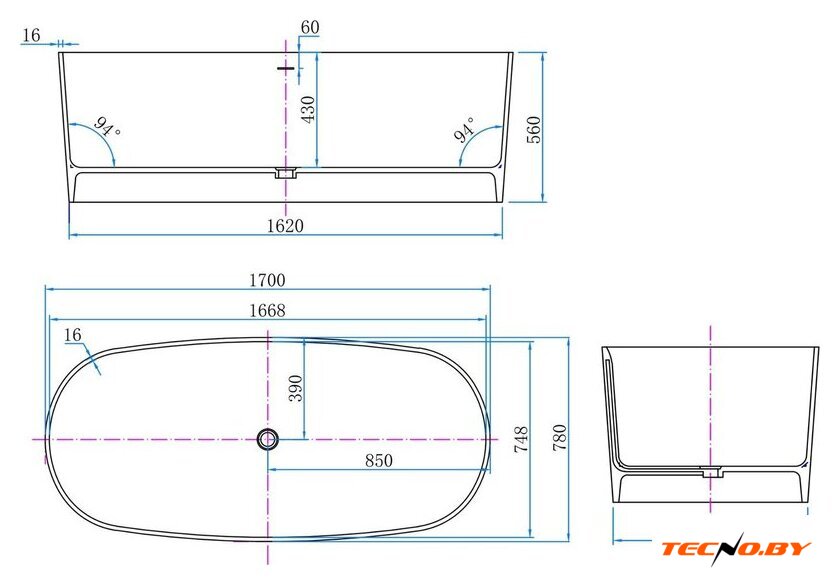 Ванна Roxen Emmy 200150-1778 170x78 - Изображение №7 — Интернет-Магазин TECNO.BY