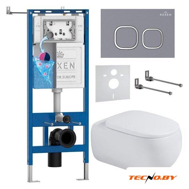 Унитаз подвесной Roxen Titan в комплекте с инсталляцией StounFix Dual Fresh 6 в 1 967220 (кнопка: бетон) - Изображение №1 — Интернет-Магазин TECNO.BY