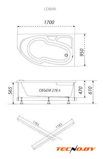 Ванна Triton София 170x95 L Люкс Flat (с гидромассажем) - Изображение №7 — Интернет-Магазин TECNO.BY
