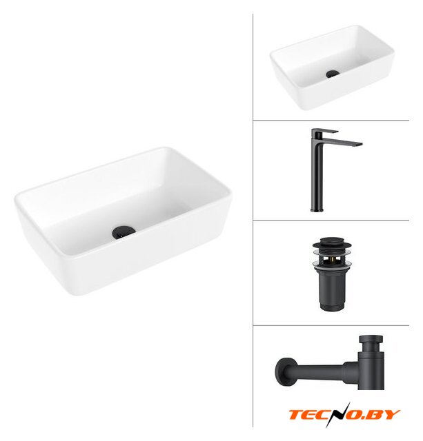 Умывальник Lauter 21674A + Reef 21CK8678BS + сифон 21635B + дон.клапан 21190B (черный матовый) - Изображение №1 — Интернет-Магазин TECNO.BY