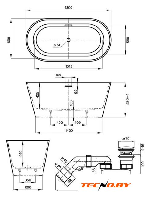 Ванна Wellsee Shell 180x80 28170402R (отдельностоящая ванна белый глянец, экран, ножки, сифон-автомат глянцевый белый) - Изображение №10 — Интернет-Магазин TECNO.BY