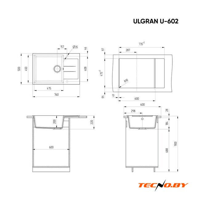Кухонная мойка Ulgran U-602 (серый) - Изображение №3 — Интернет-Магазин TECNO.BY