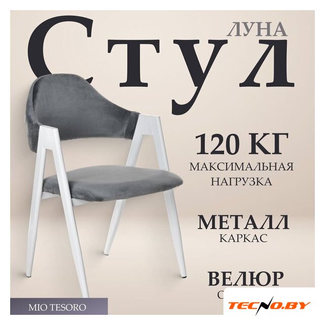 Стул с подлокотниками Mio Tesoro Луна DC-048A (велюр темно-серый/белый) - Изображение №1 — Интернет-Магазин TECNO.BY