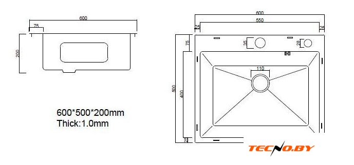 Кухонная мойка ARFEKA Eco AR 600*500 Black PVD Nano Decor - Изображение №7 — Интернет-Магазин TECNO.BY