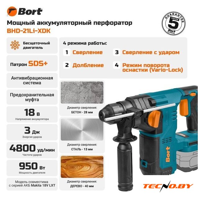 Перфоратор Bort BHD-21Li-XDK 93413472 (без АКБ) - Изображение №2 — Интернет-Магазин TECNO.BY