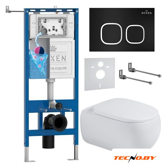 Унитаз подвесной Roxen Titan в комплекте с инсталляцией StounFix Dual Fresh 6 в 1 967217 (кнопка: черная) - Изображение №1 — Интернет-Магазин TECNO.BY