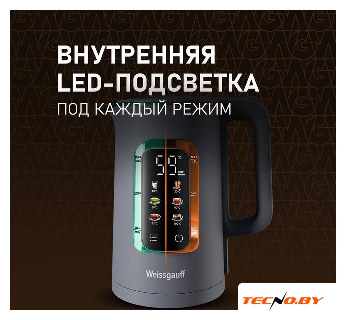 Электрический чайник Weissgauff WK 1500 Dt Touch BodyCool - Изображение №11 — Интернет-Магазин TECNO.BY