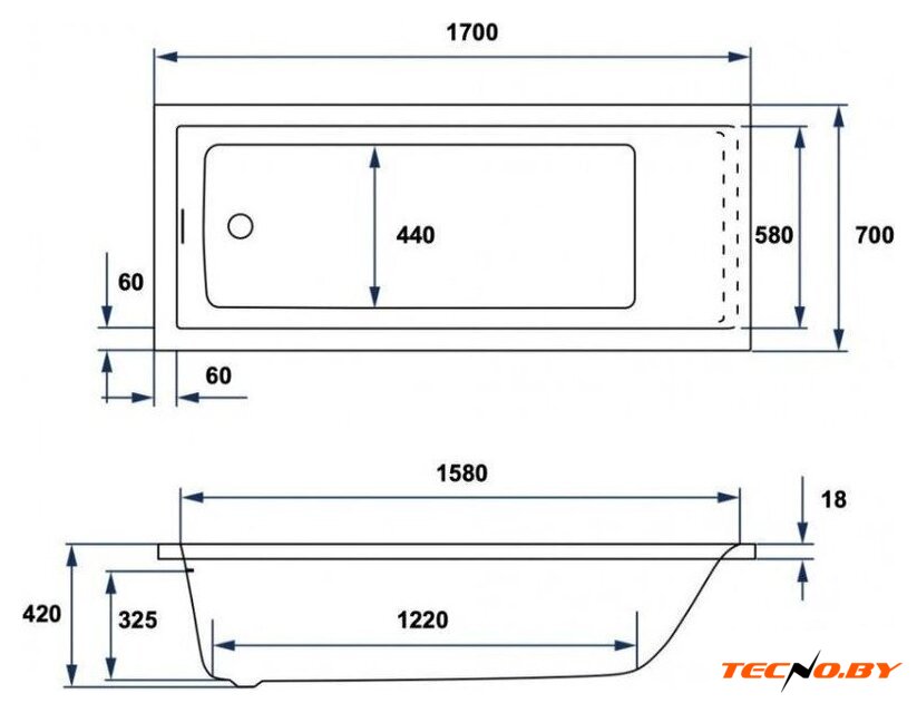 Ванна Excellent Marella Slim 170x70 WAEX.MAE.170.070.WHS (c сифоном, без ножек) - Изображение №3 — Интернет-Магазин TECNO.BY