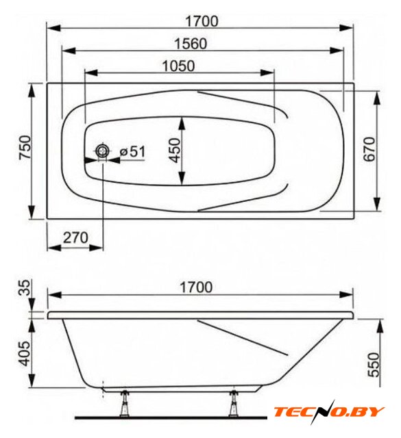 Ванна VagnerPlast Aronia 170х75 (с каркасом) - Изображение №3 — Интернет-Магазин TECNO.BY