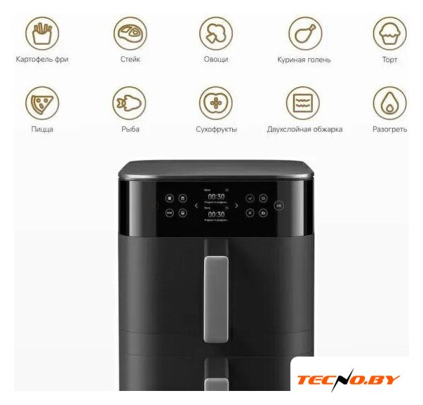 Аэрогриль (аэрофритюрница) Xiaomi Smart Double Stack Air Fryer 12L MAF-DS1201 (евровилка, черный) - Изображение №8 — Интернет-Магазин TECNO.BY
