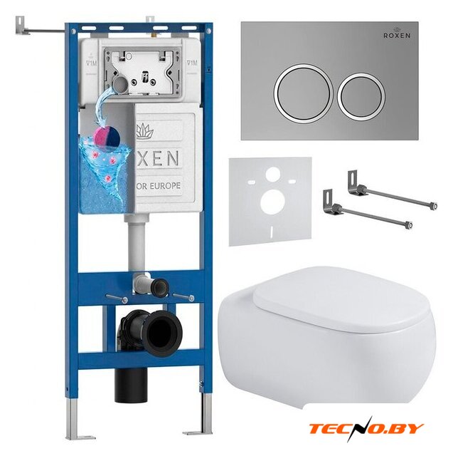 Унитаз подвесной Roxen Titan в комплекте с инсталляцией StounFix Dual Fresh 6 в 1 967215 (кнопка: хром матовая) - Изображение №1 — Интернет-Магазин TECNO.BY