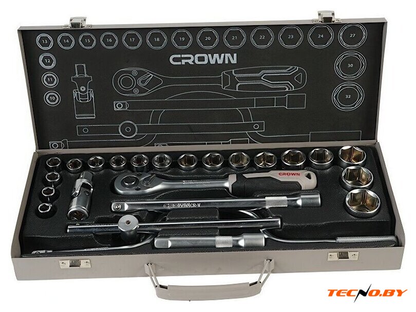 Набор трещотка с головками Crown CPHSW-XA24 (24 предмета) - Изображение №2 — Интернет-Магазин TECNO.BY