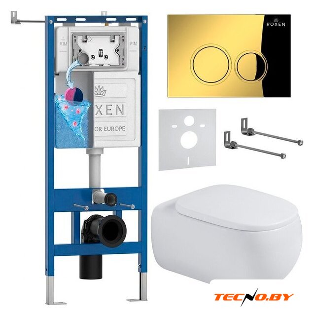 Унитаз подвесной Roxen Titan в комплекте с инсталляцией StounFix Dual Fresh 6 в 1 967214 (кнопка: золотая) - Изображение №1 — Интернет-Магазин TECNO.BY