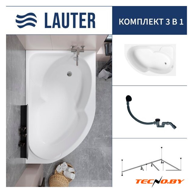Ванна Lauter Geneva 170x105 2103170R (с каркасом и сифоном 21Y31001 матовый черный) - Изображение №1 — Интернет-Магазин TECNO.BY