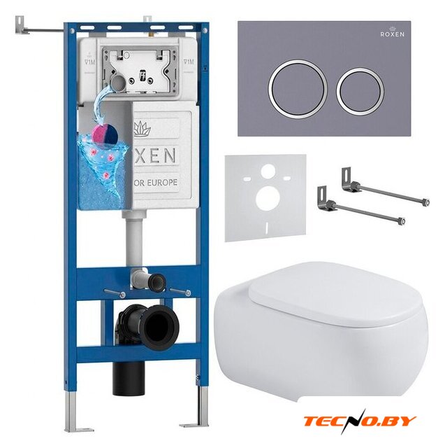 Унитаз подвесной Roxen Titan в комплекте с инсталляцией StounFix Dual Fresh 6 в 1 967213 (кнопка: бетон) - Изображение №1 — Интернет-Магазин TECNO.BY