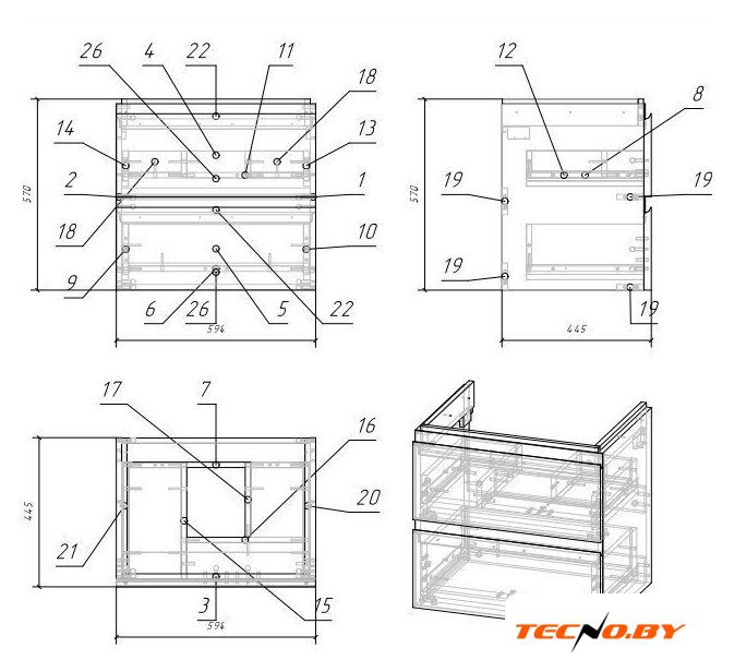 Cersanit Тумба с умывальником Moduo 60 + Moduo 60 - Изображение №4 — Интернет-Магазин TECNO.BY