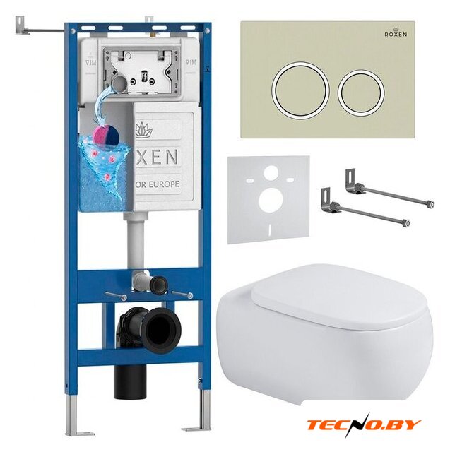 Унитаз подвесной Roxen Titan в комплекте с инсталляцией StounFix Dual Fresh 6 в 1 967211 (кнопка: бежевая) - Изображение №1 — Интернет-Магазин TECNO.BY