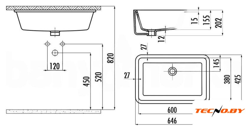 Умывальник Creavit TP 38x60 TP760-00CB00E-0000 - Изображение №3 — Интернет-Магазин TECNO.BY