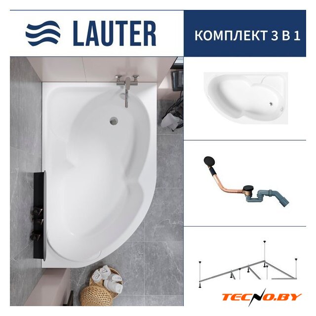 Ванна Lauter Geneva 170x105 2103170R (с каркасом и сифоном 21Y11021 матовый черный) - Изображение №1 — Интернет-Магазин TECNO.BY