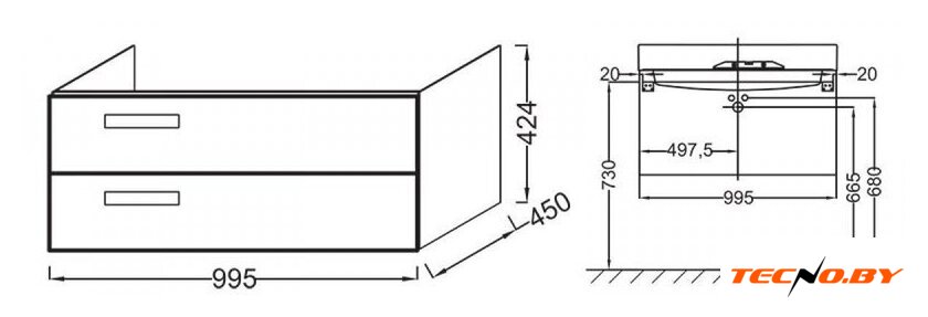  Jacob Delafon Тумба под умывальник Rythmik EB1304-E10 - Изображение №3 — Интернет-Магазин TECNO.BY