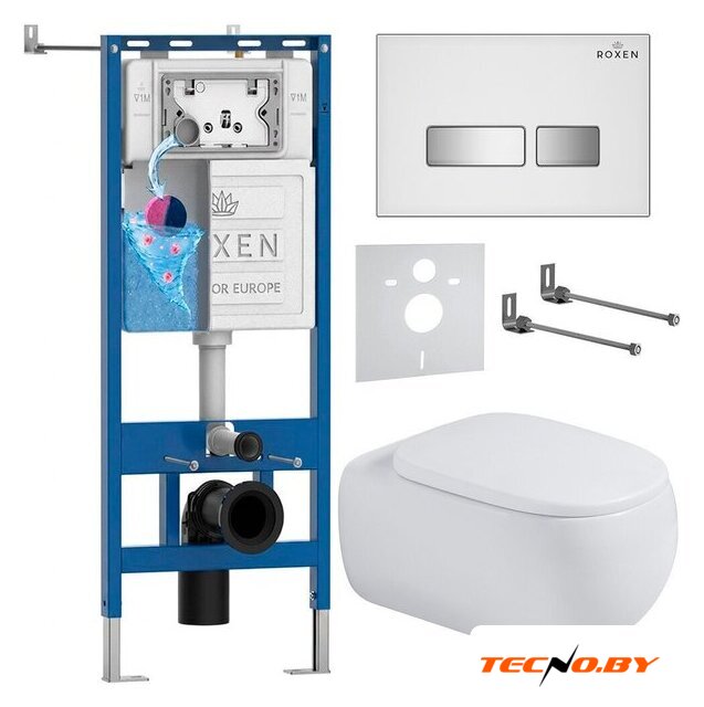 Унитаз подвесной Roxen Titan в комплекте с инсталляцией StounFix Dual Fresh 6 в 1 967209 (кнопка: белая) - Изображение №1 — Интернет-Магазин TECNO.BY