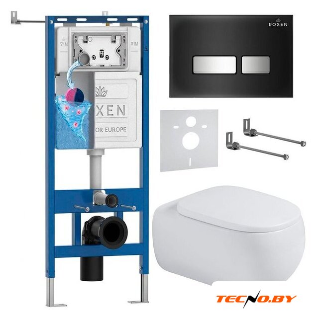Унитаз подвесной Roxen Titan в комплекте с инсталляцией StounFix Dual Fresh 6 в 1 967208 (кнопка: черная) - Изображение №1 — Интернет-Магазин TECNO.BY