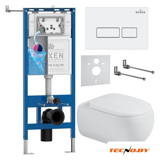 Унитаз подвесной Roxen Titan в комплекте с инсталляцией StounFix Dual Fresh 6 в 1 967207 (кнопка: белая) - Изображение №1 — Интернет-Магазин TECNO.BY