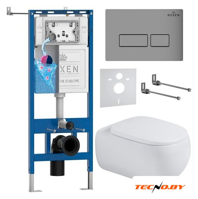 Унитаз подвесной Roxen Titan в комплекте с инсталляцией StounFix Dual Fresh 6 в 1 967206 (кнопка: хром матовая) - Изображение №1 — Интернет-Магазин TECNO.BY
