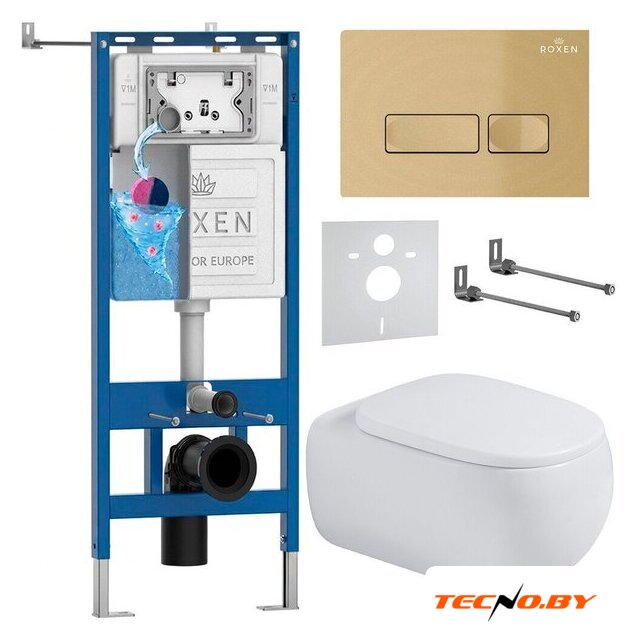Унитаз подвесной Roxen Titan в комплекте с инсталляцией StounFix Dual Fresh 6 в 1 967205 (кнопка: золотая) - Изображение №1 — Интернет-Магазин TECNO.BY
