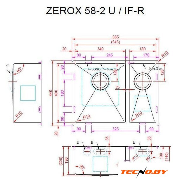 Кухонная мойка ZorG Zerox 58-2 U / IF-R Steel - Изображение №4 — Интернет-Магазин TECNO.BY
