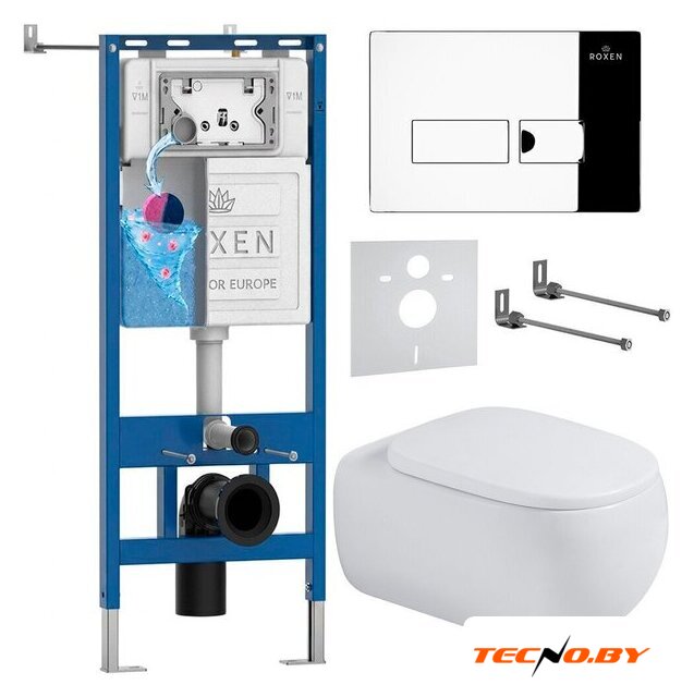 Унитаз подвесной Roxen Titan в комплекте с инсталляцией StounFix Dual Fresh 6 в 1 967203 (кнопка: хром) - Изображение №1 — Интернет-Магазин TECNO.BY