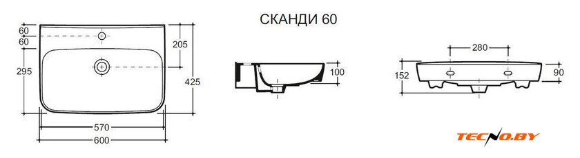 Умывальник Керамин Сканди 60 (с пьедесталом) - Изображение №6 — Интернет-Магазин TECNO.BY