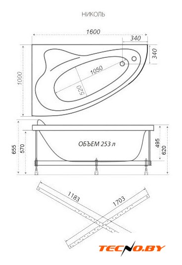 Ванна Triton Николь 160x100 L Люкс Flat (с гидромассажем) - Изображение №3 — Интернет-Магазин TECNO.BY